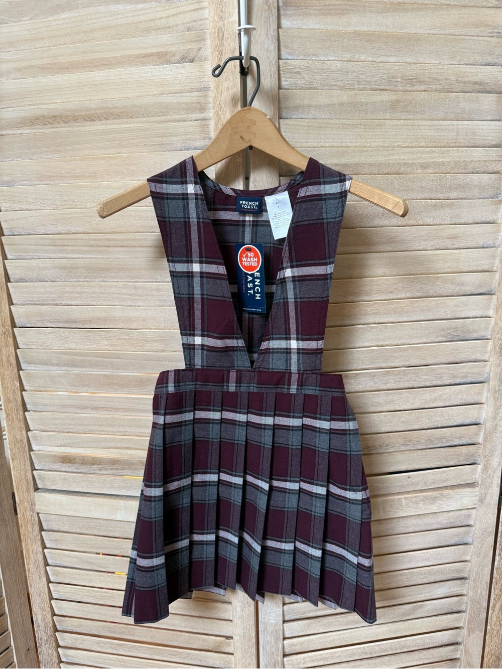 French Toast Burgundy and Gray Plaid Pinafore Dress NWT
